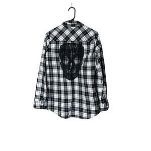 Hot Topic Black & white plaid button-front woven Skull shirt Size Medium